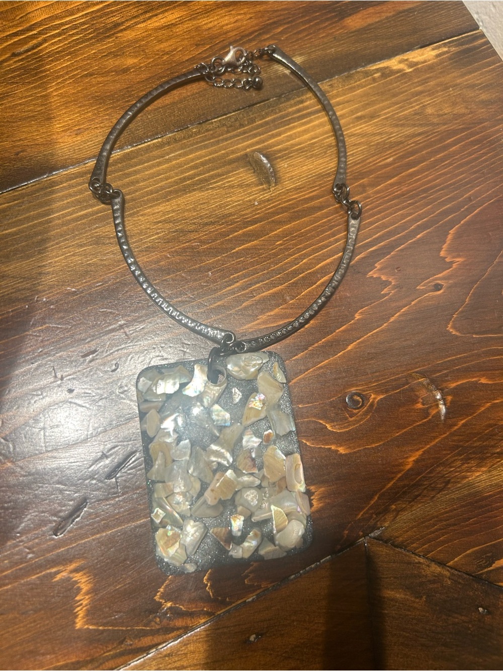 Natural Stone Pendant Necklace in Brown and Cream